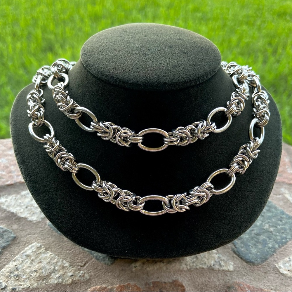Long wrap around maille link stainless steel chain choker necklace goth boho - Picture 5 of 15